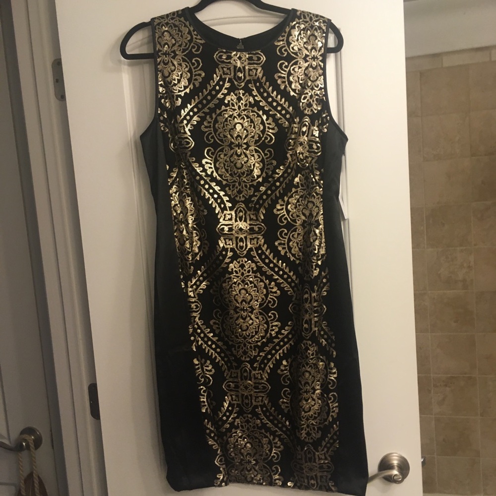 NEW! Gorgeous gold sequin black dress, never worn.
